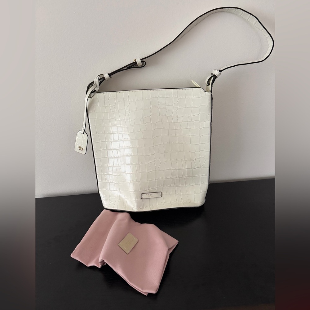 RADLEY LONDON White Croc-Embossed Shoulder Bucket Bag